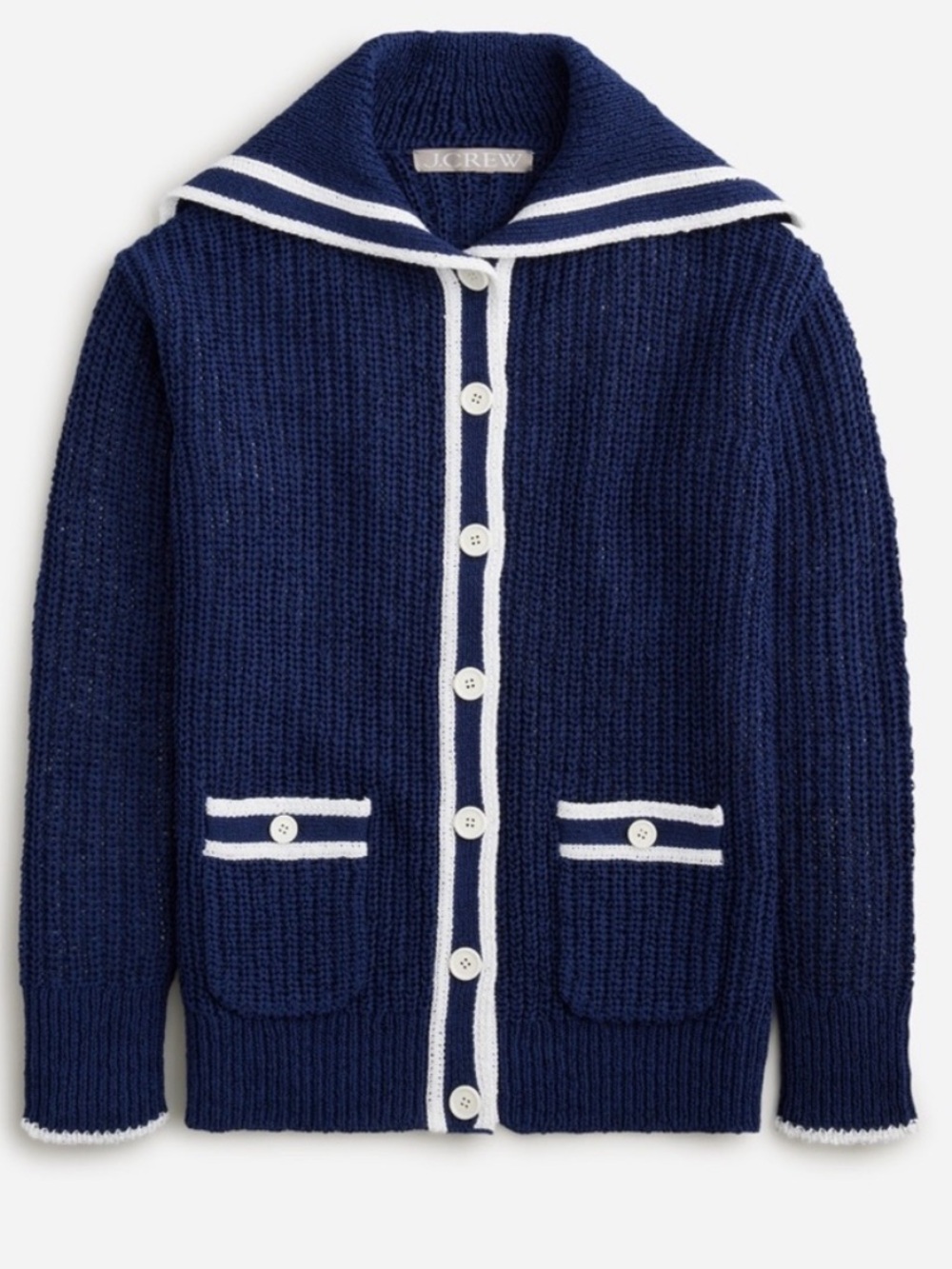 J. Crew Navy Knit Cardigan with White Trim-NWT.  (Small)